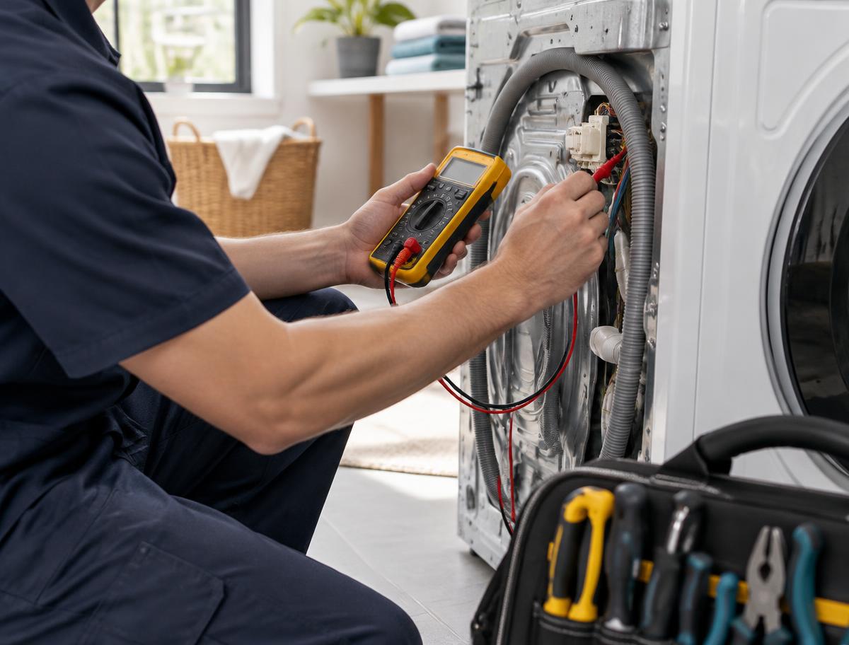 Technician testing a washing machine